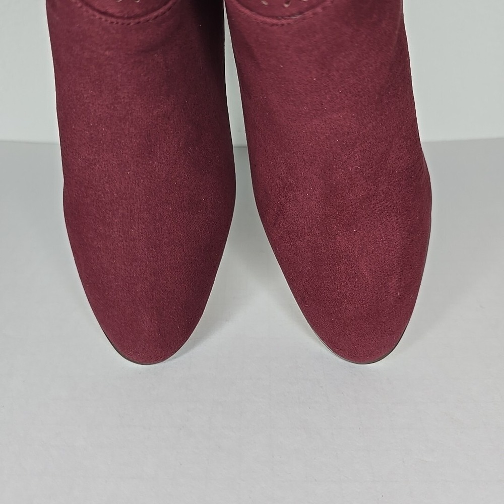 Violet & Red Womens Boot Jackson Booties 7.5 Burgundy Red Heeled Ankle Lazer Cut - Picture 9 of 10